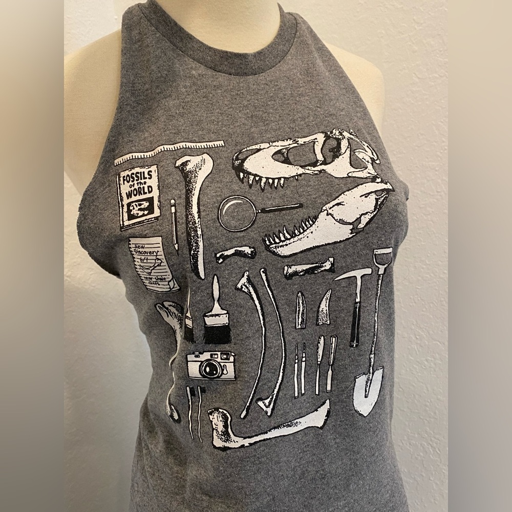 Gray Dinosaur Fossil Graphic Halter Top Size Medium